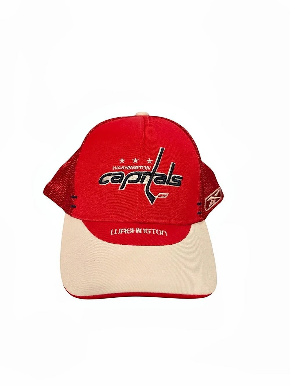 Reebok NHL Washington Capitals Red White Stretch Fit Cap One Size Hat Hockey